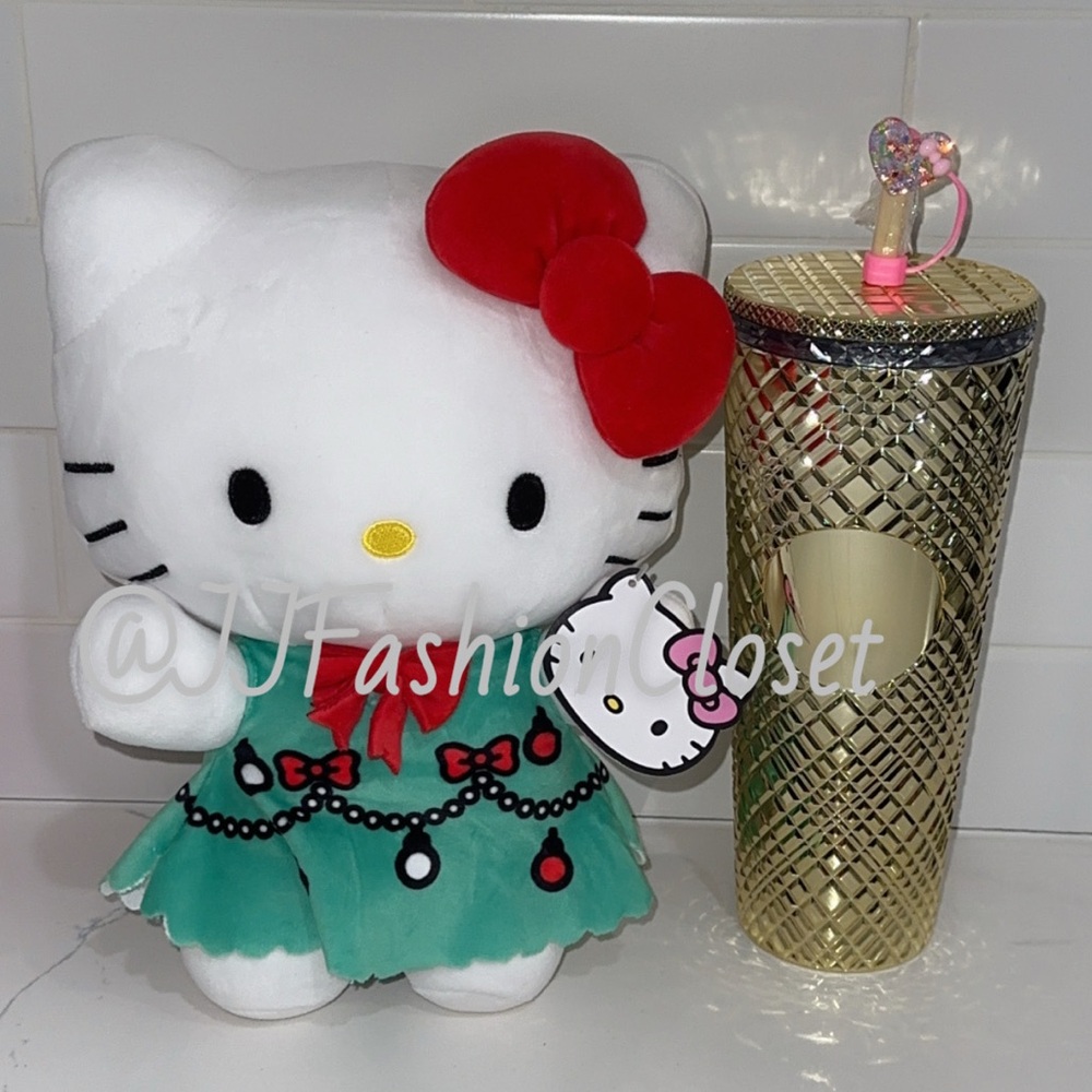 Hello Kitty Christmas Plush with Gold Tumbler